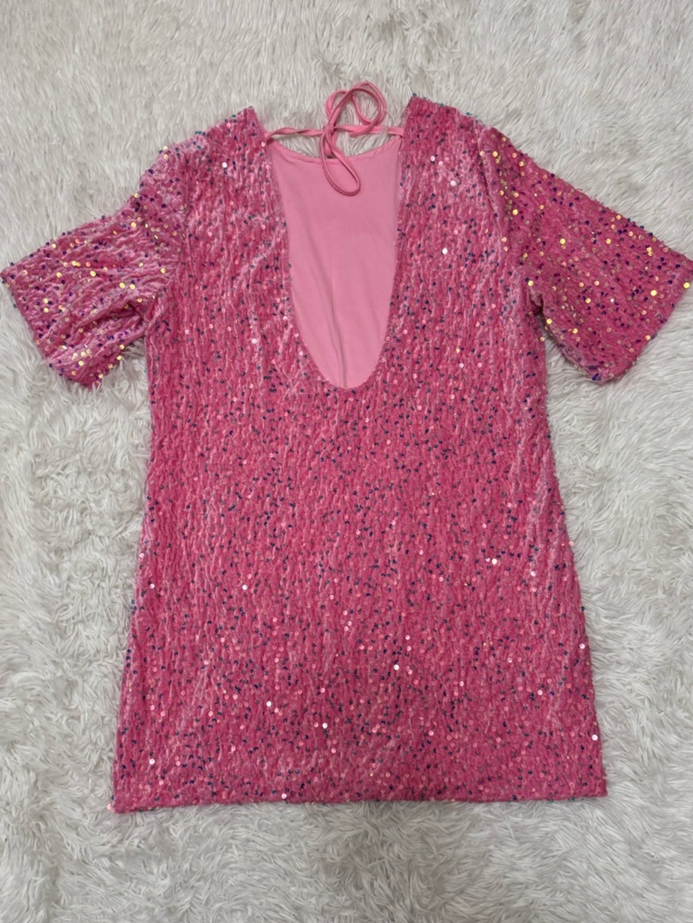 Pink Sequin Dress Sparkly Pink Dress - Picture 6 of 6